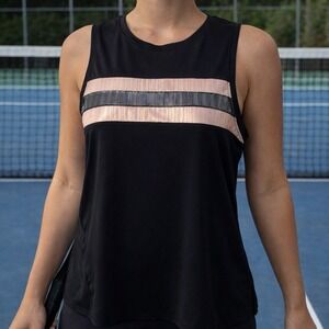 Lucky in Love Black Rose Gold Metallic Stripe Tank Athletic Tennis Pickleball S